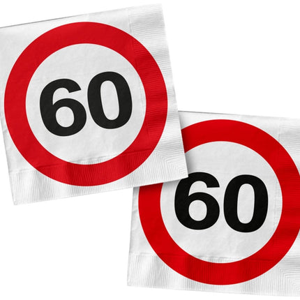 Servetten 60 Jaar Verkeersbord Vierkant 33cm 20st van Folat koop je bij Partywinkel