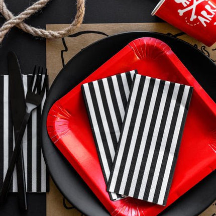 Servetten Gestreept Zwart 33cm 20st van Partydeco koop je bij Partywinkel