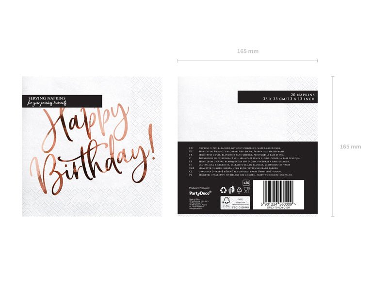 Servetten Happy Birthday Wit 33cm 20st van Partydeco koop je bij Partywinkel