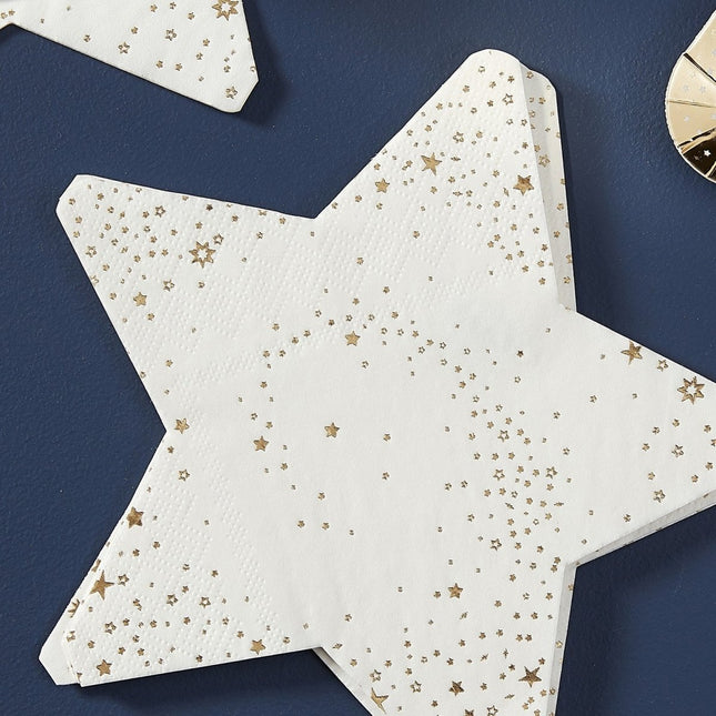 Servetten Sterren Goud/Wit 16,5cm 16st van Ginger Ray koop je bij Partywinkel