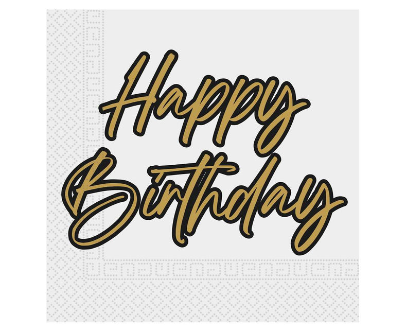 Servilletas Feliz Cumpleaños Oro Negro 2 Capas 33cm 20pcs
