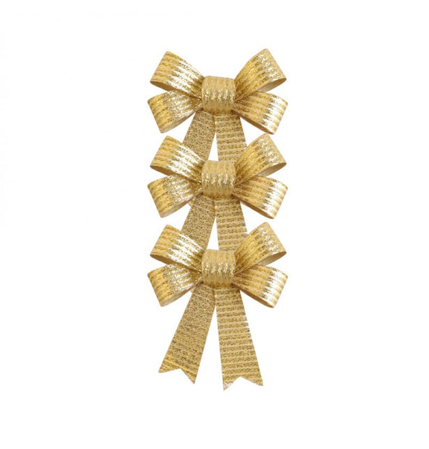 Set de 3 lazos dorados brillantes 10cm x 12,7cm