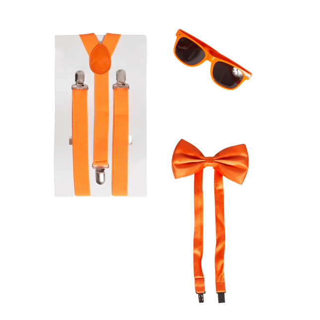 Set Bretels/Bril/Strik Neon Oranje van Partychimp koop je bij Partywinkel