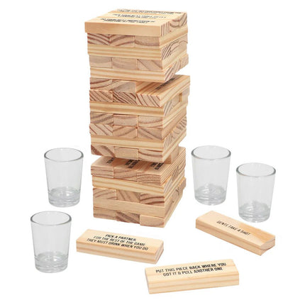 Set drankspel Drinking tower (4 glazen shotglaasjes, 54 houten blokken) van Boland koop je bij Partywinkel