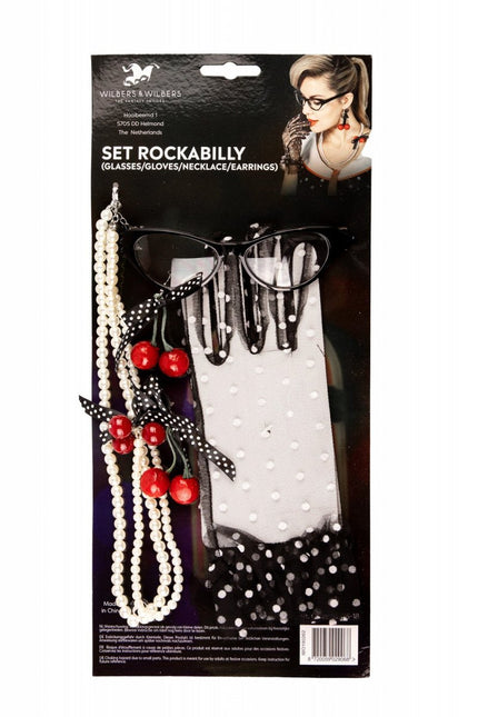 Set Rockabilly (bril/handschoenen/ketting/oorbel) - Partywinkel - 8720059029068