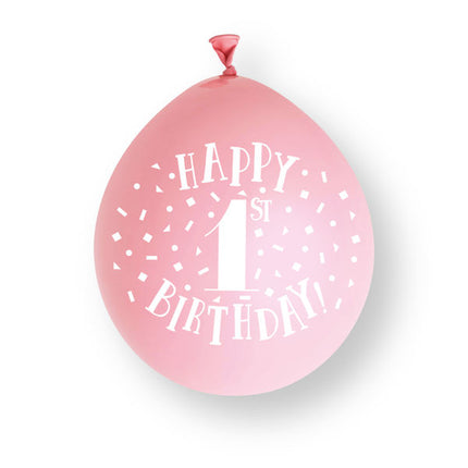 Globos de látex para 1.º cumpleaños, rosa, 23 cm, 10 unidades