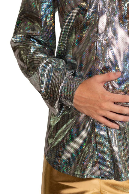 Shiny Disco Shirt Zilver van Partychimp koop je bij Partywinkel