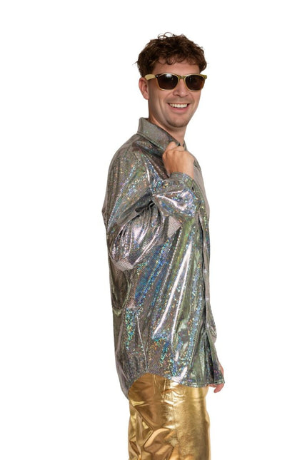 Shiny Disco Shirt Zilver van Partychimp koop je bij Partywinkel