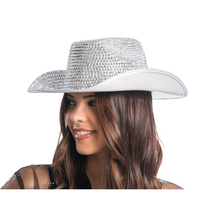 Sombrero de vaquero plateado con strass