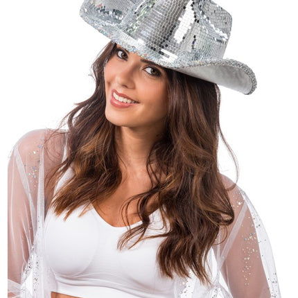 Sombrero de vaquero «Discobal» plateado