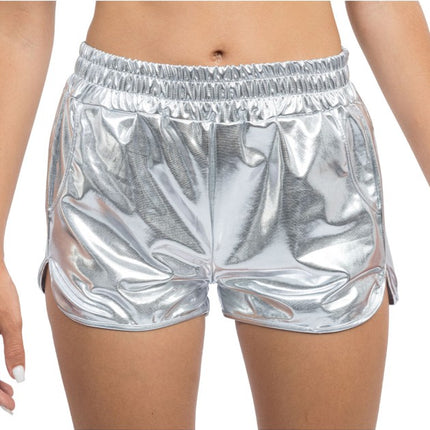 Pantalones cortos plateados metalizados para mujer
