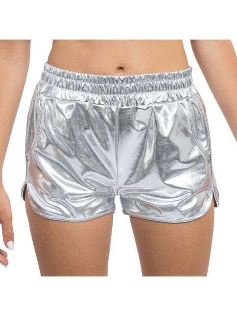 Pantalones cortos plateados metalizados para mujer