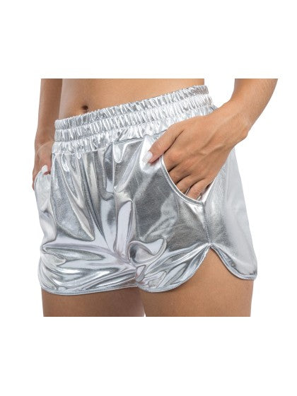 Pantalones cortos plateados metalizados para mujer