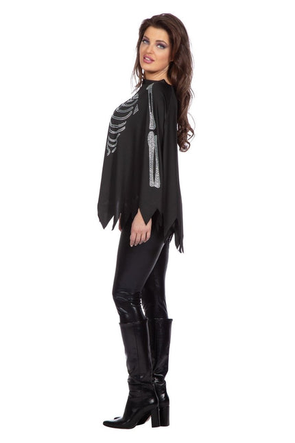 Skelet Poncho Zwart Zilver Strass van Wilbers & Wilbers koop je bij Partywinkel