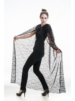 Capa con capucha «Schedel», negra, 145 cm