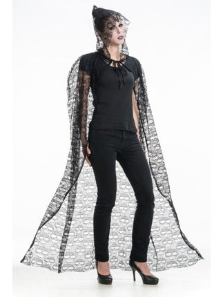 Capa con capucha «Schedel», negra, 145 cm