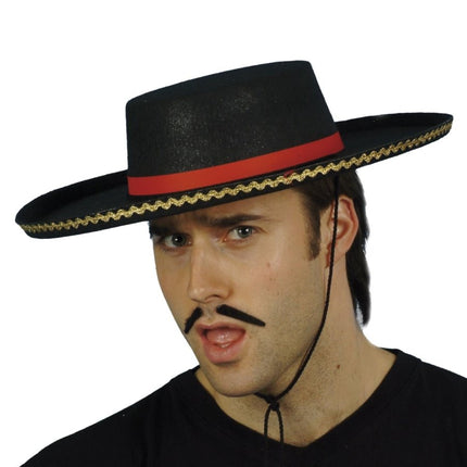 Spaanse Hoed Zwart Met Koord van Smiffys koop je bij Partywinkel