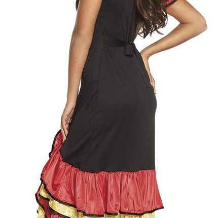 Spaanse Jurk Flamenco Rood Geel van Boland koop je bij Partywinkel