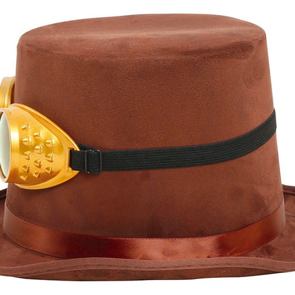 Steampunk Hoed Bruin Met Bril van Fiestas Guirca koop je bij Partywinkel