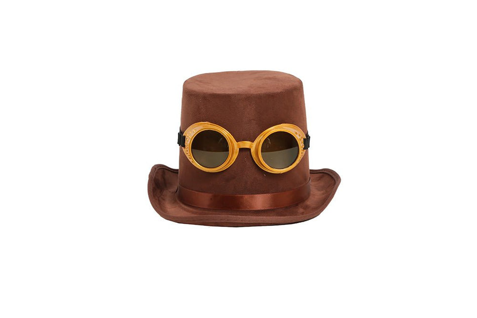 Steampunk Hoed Bruin Met Bril van Fiestas Guirca koop je bij Partywinkel