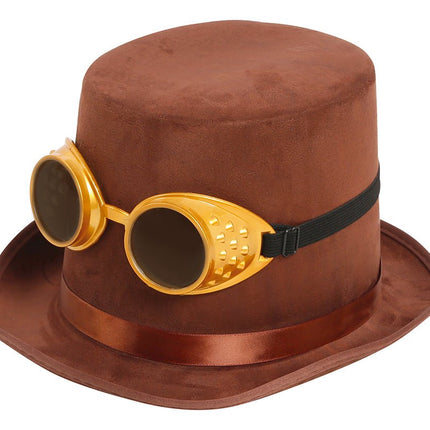 Steampunk Hoed Bruin Met Bril van Fiestas Guirca koop je bij Partywinkel