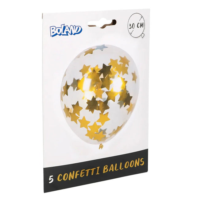 Ster Confetti Ballonnen Goud 30cm 5st van Boland koop je bij Partywinkel