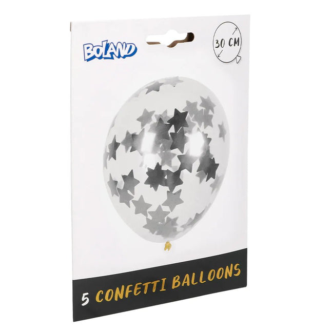 Ster Confetti Ballonnen Zilver 30cm 5st van Boland koop je bij Partywinkel