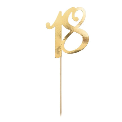 Taarttopper 18 Jaar Goud 20,5cm van Partydeco koop je bij Partywinkel