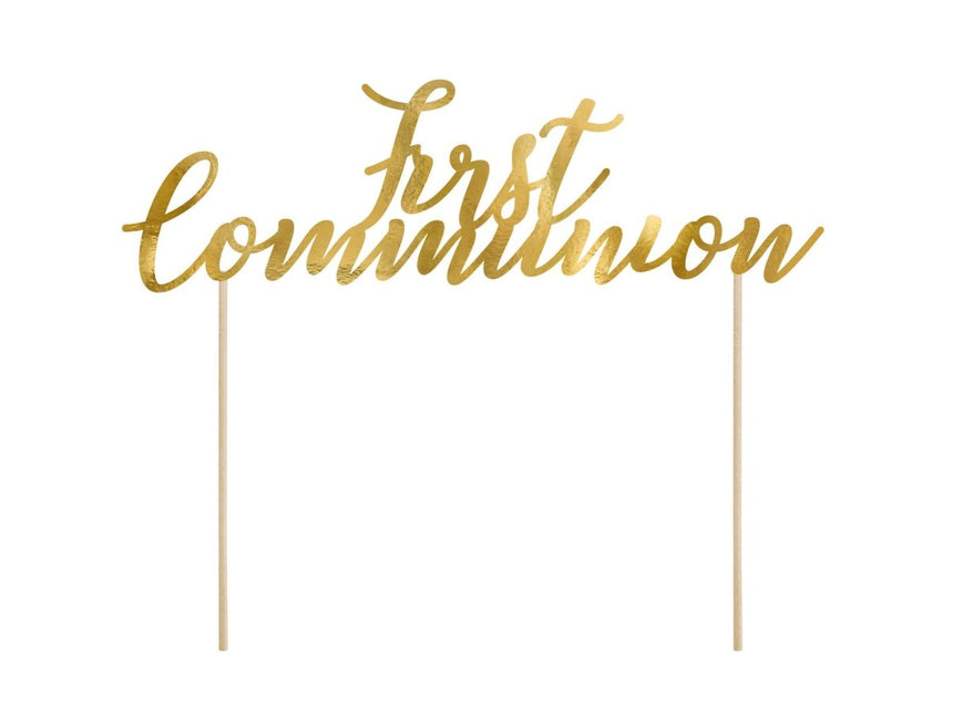 Taarttopper 1ste Communnie Goud 21cm van Partydeco koop je bij Partywinkel