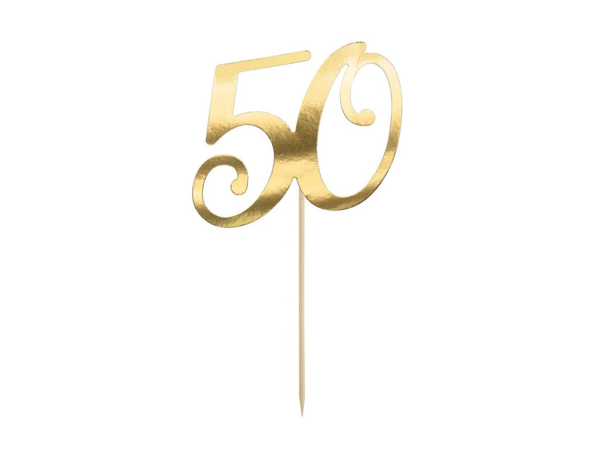 Taarttopper 50 Jaar Goud 20,5cm van Partydeco koop je bij Partywinkel