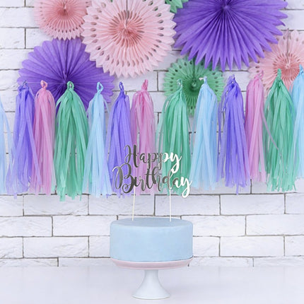 Taarttopper Happy Birthday Zilver 22,5cm van Partydeco koop je bij Partywinkel
