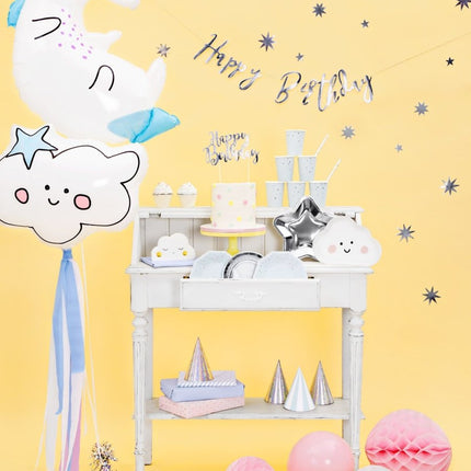 Taarttopper Happy Birthday Zilver 22,5cm van Partydeco koop je bij Partywinkel