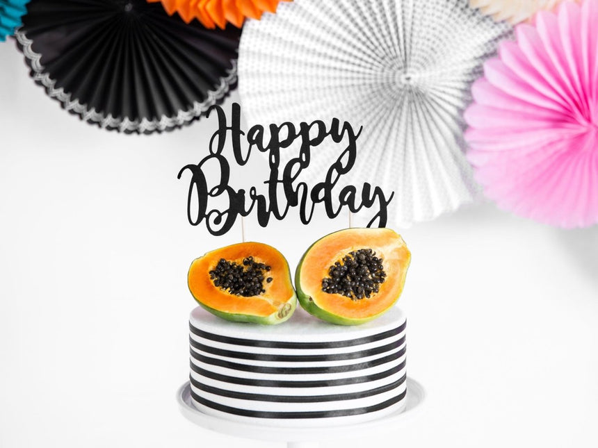 Taarttopper Happy Birthday Zwart 22,5cm van Partydeco koop je bij Partywinkel