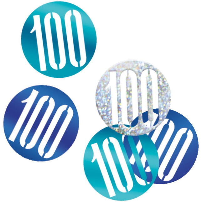 Tafelconfetti 100 Jaar Blauw 14gr van Unique koop je bij Partywinkel