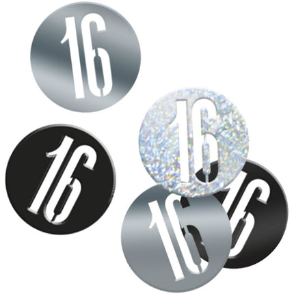 Tafelconfetti 16 Jaar Zwart 14gr van Unique koop je bij Partywinkel