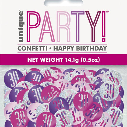 Tafelconfetti 30 Jaar Roze 14gr van Unique koop je bij Partywinkel