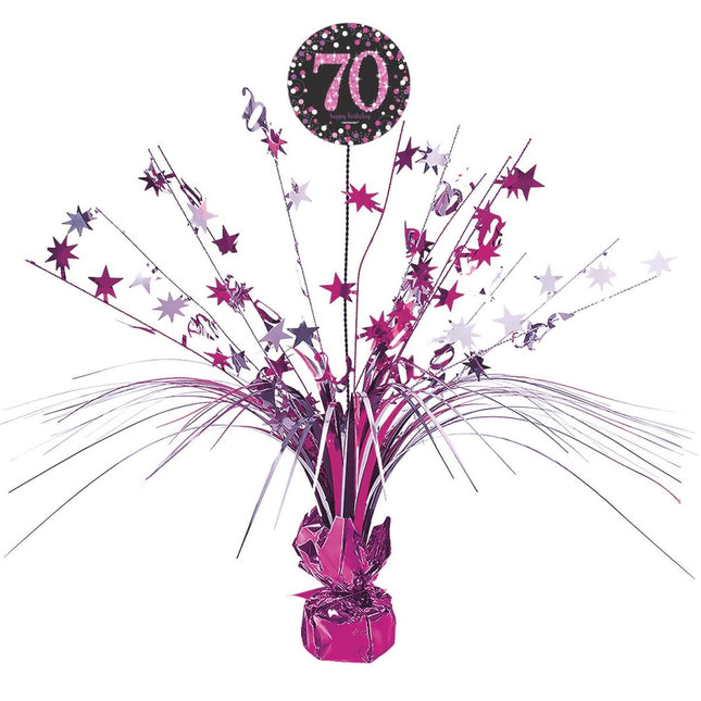 Tafeldecoratie 70 Jaar Happy Birthday Roze 33cm van Riethmueller koop je bij Partywinkel