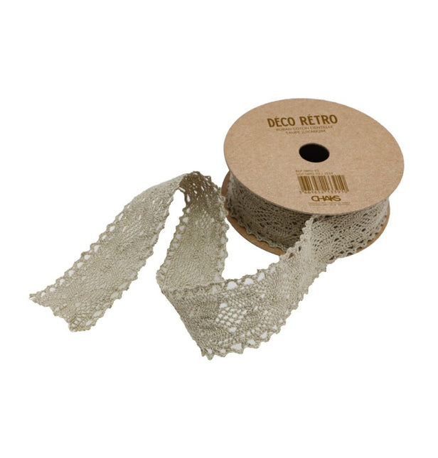 CINTA DE ENCAJE DE ALGODÓN TOPO 2,5 CM X 2 M