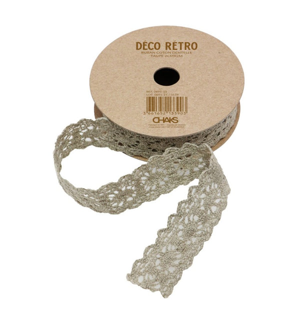 CINTA DE ENCAJE DE ALGODÓN TOPO 2 CM X 2 M