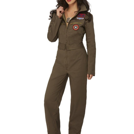Top Gun Dames Kostuum, Khaki van Smiffys koop je bij Partywinkel