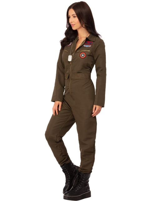 Top Gun Dames Kostuum, Khaki van Smiffys koop je bij Partywinkel