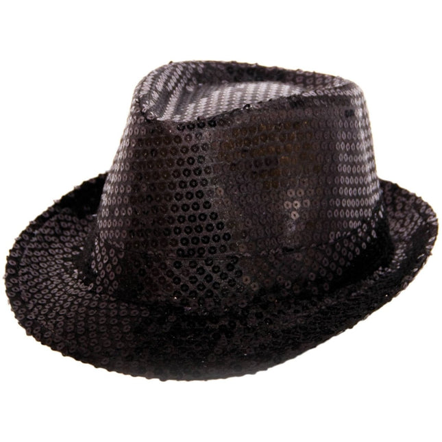 Trilby hoed metallic zwart met glitters van Folat koop je bij Partywinkel