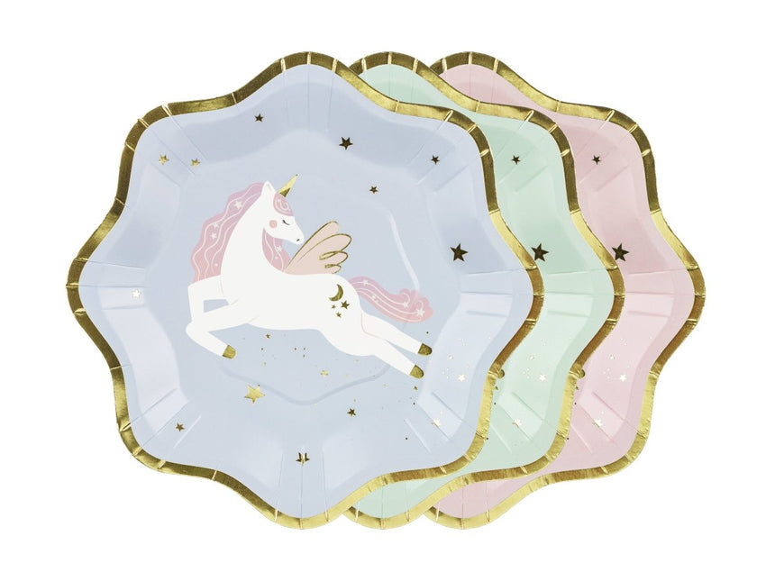 Unicorn Borden 18cm 6st van Partydeco koop je bij Partywinkel