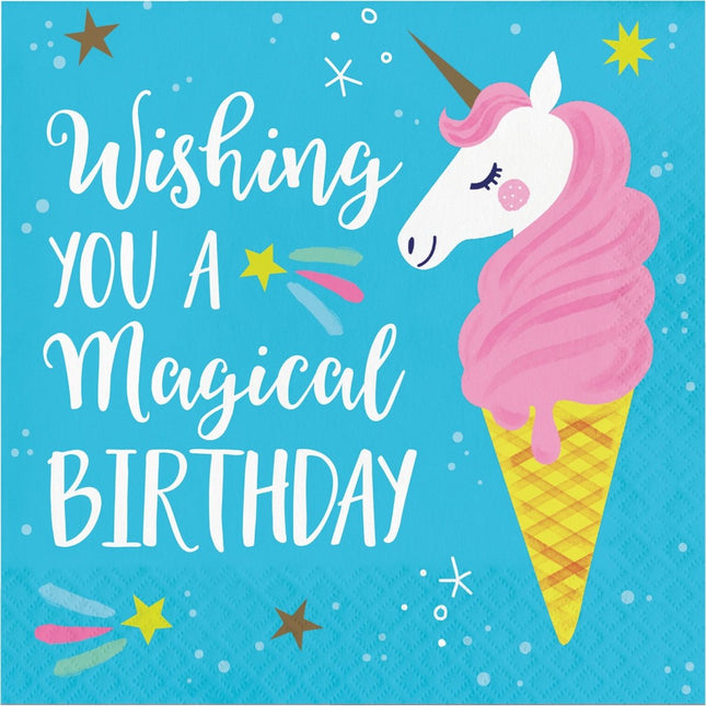 Unicorn Servetten Happy Birthday 33cm 16st van Creative Converting koop je bij Partywinkel