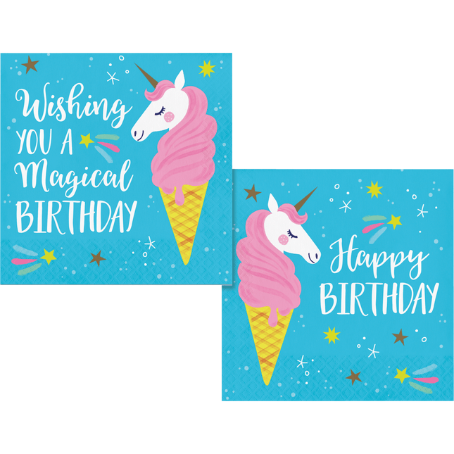 Unicorn Servetten Happy Birthday 33cm 16st van Creative Converting koop je bij Partywinkel