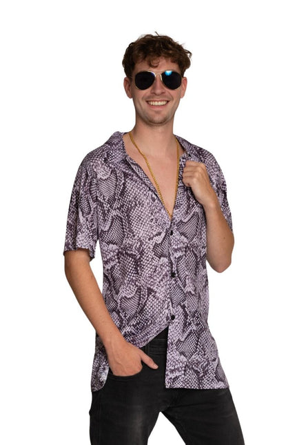 Camisa Estampado Serpiente Plata Hombre