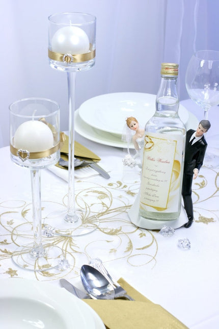 Vanille Creme Organza Stof Gouden Bloemen 36cm 9m van Partydeco koop je bij Partywinkel