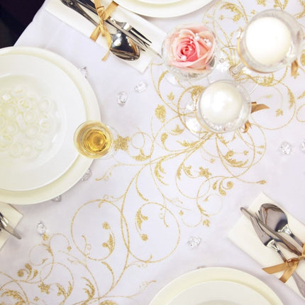 Vanille Creme Organza Stof Gouden Bloemen 36cm 9m van Partydeco koop je bij Partywinkel