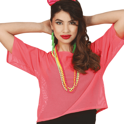 Visnet T/shirt Neon Roze Kort L van Fiestas Guirca koop je bij Partywinkel