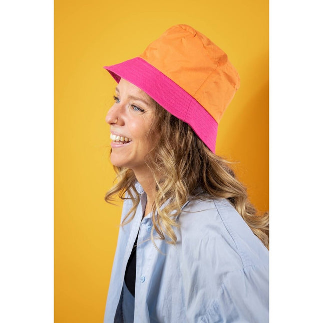 Vissershoed Colorblock Oranje/Roze van Folat koop je bij Partywinkel
